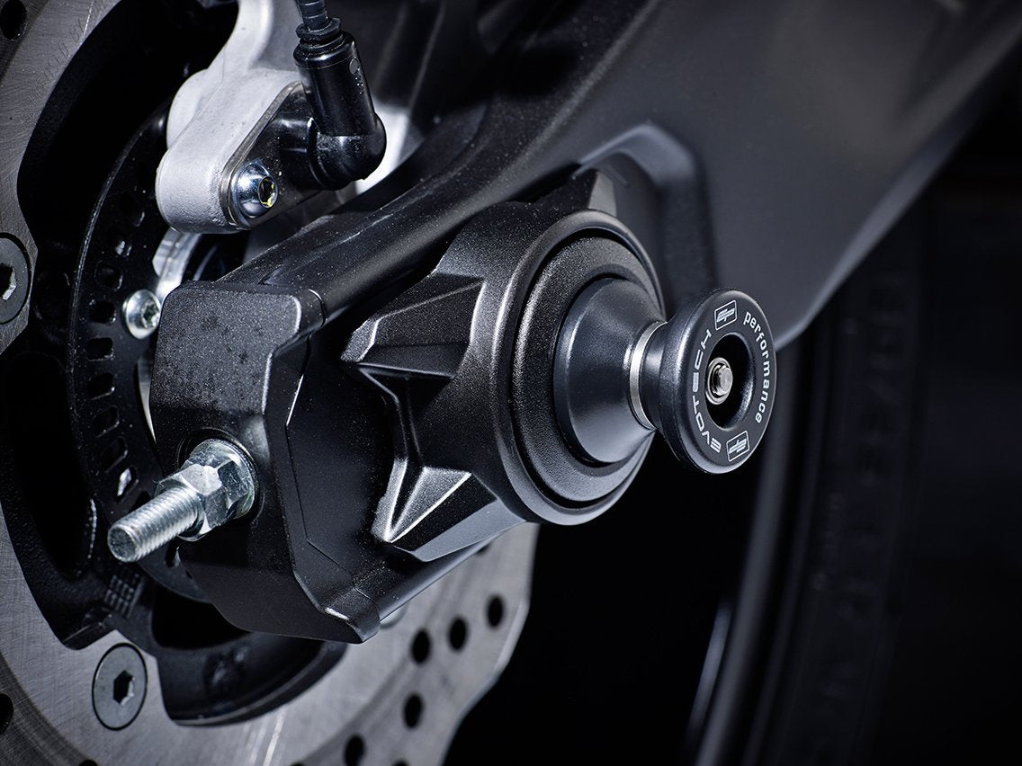 An EP Paddock Stand Bobbin seamlessly fitted the rear wheel spindle of the Yamaha Tenere 700.